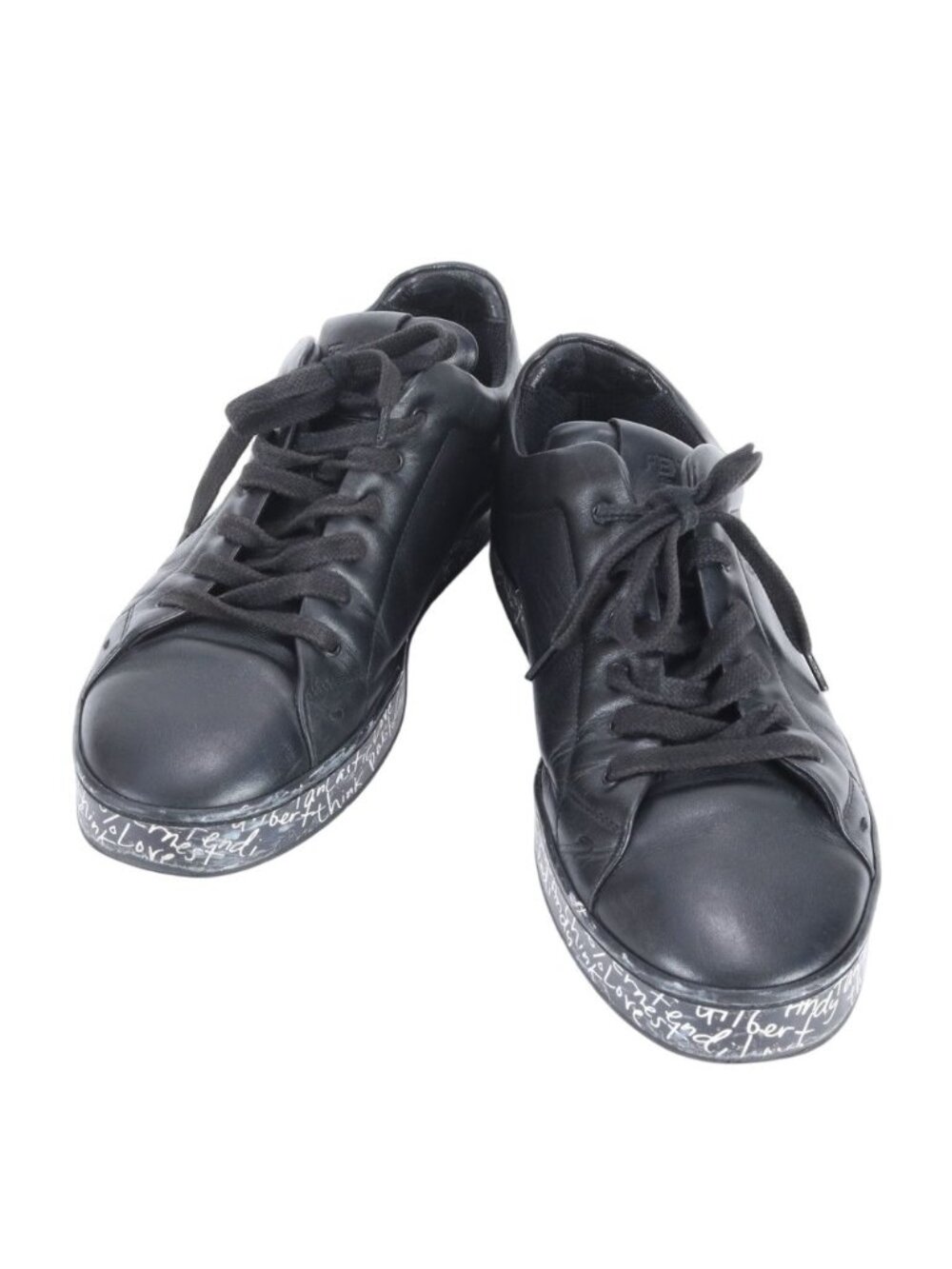 Fendi 6.5 Leather Sneakers Low Cut Lace Up Shoes Black Mbm